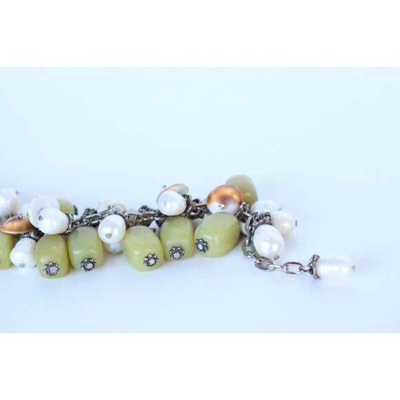 Tess Klein Women's Green Funky Charm Bracelet 9" 925 Canada Gemstone Pearls $475 - Picture 3 of 8